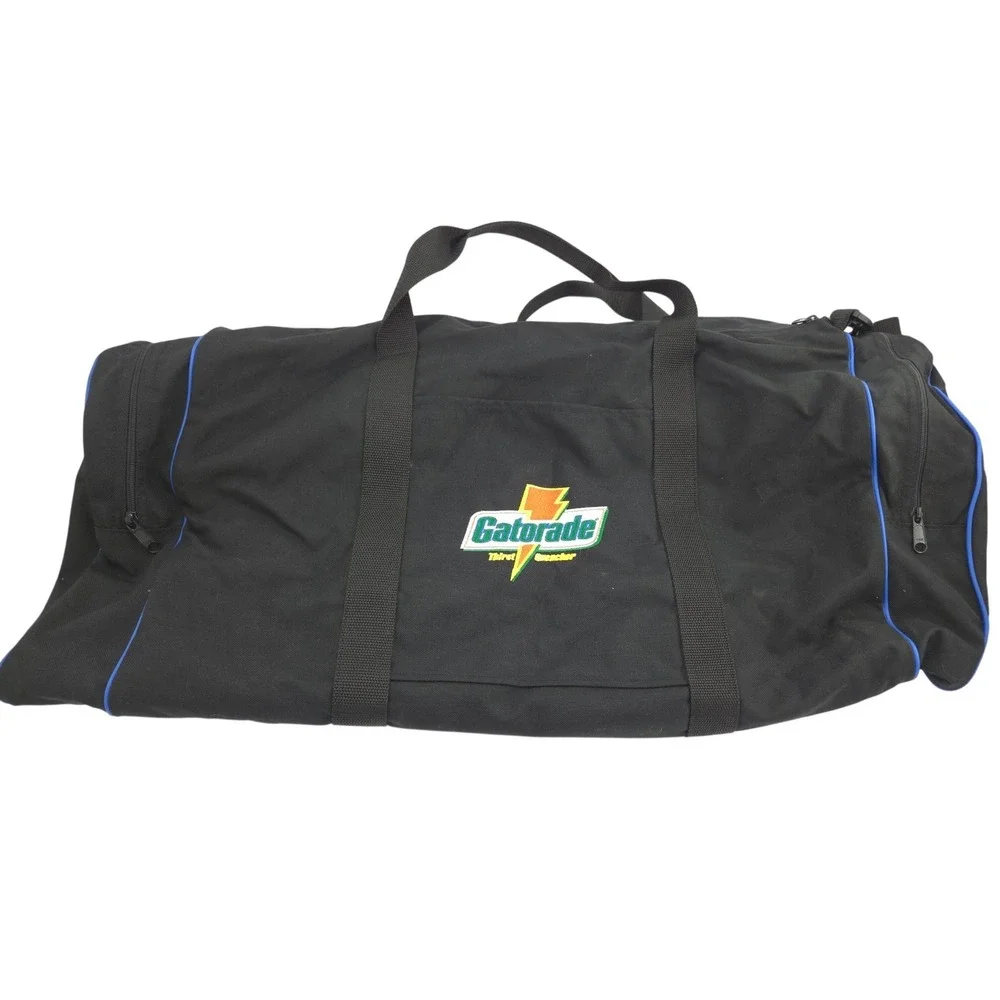 Vintage Gatorade Duffel Bag Large 28x12x12 Black Blue Embroidered Canvas Straps